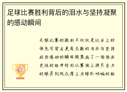 足球比赛胜利背后的泪水与坚持凝聚的感动瞬间