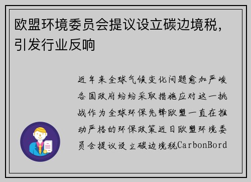 欧盟环境委员会提议设立碳边境税，引发行业反响