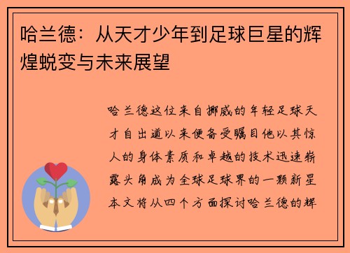 哈兰德：从天才少年到足球巨星的辉煌蜕变与未来展望