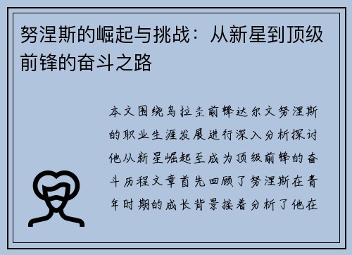 努涅斯的崛起与挑战：从新星到顶级前锋的奋斗之路