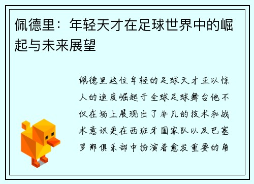 佩德里：年轻天才在足球世界中的崛起与未来展望